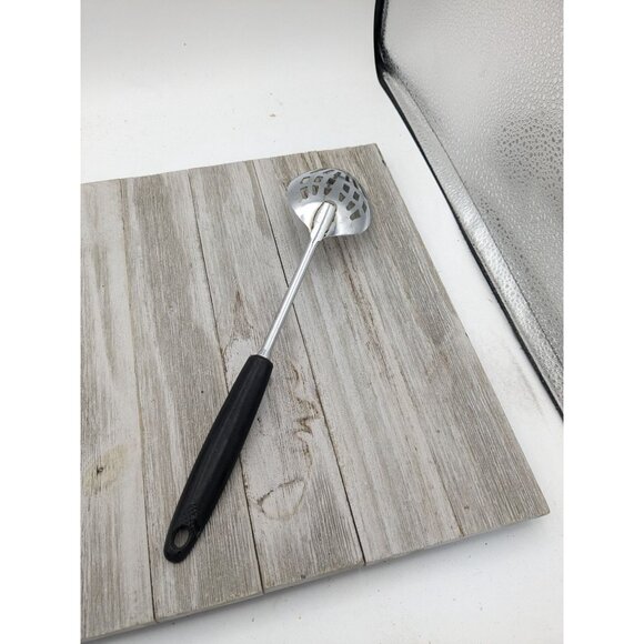 Vintage Ekco #4 Slotted Serving Chromium Plated Spoon Black Handle 12" - Picture 4 of 9